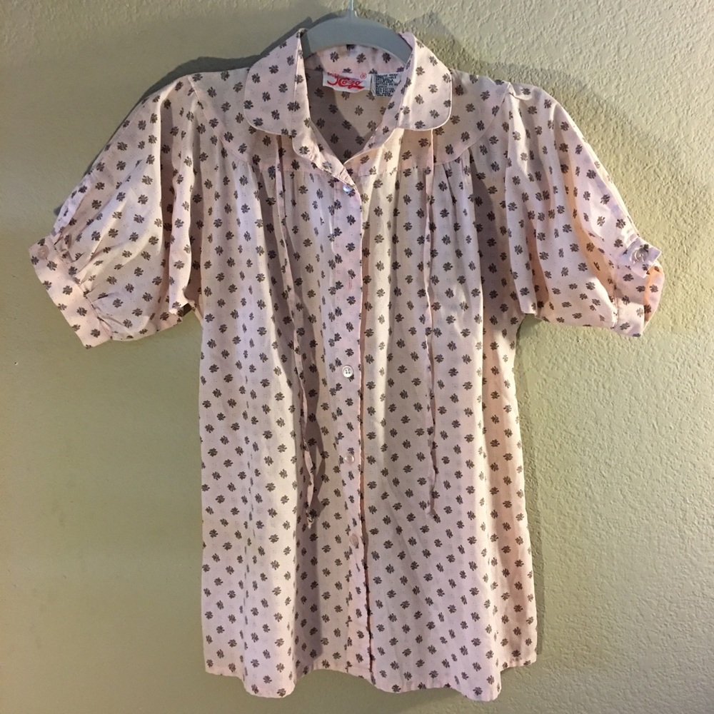 Vintage 70s/80s Pink Floral Puff Sleeve Blouse